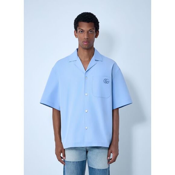 Gucci Men Logo Embroidery Camp Collar Shirt